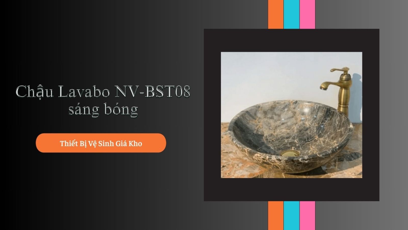 Mẫu 3: Bồn rửa lavabo đá tự nhiên vân vàng tia chớp Navier NV-BST08