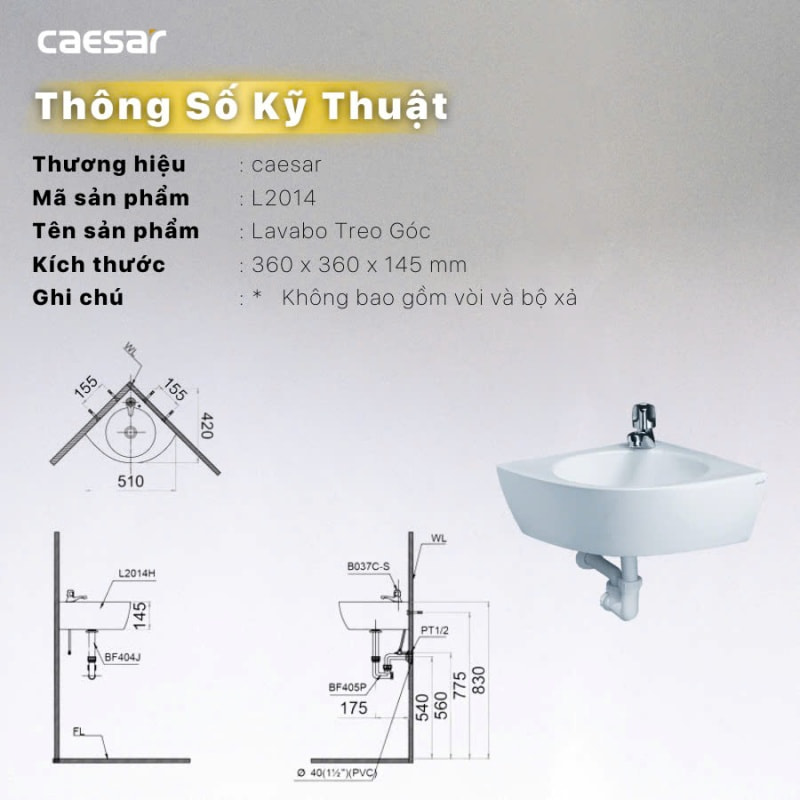 Caesar L2014-PW có thiết kế trang nhã, thích hợp treo ở góc tường để tận dụng không gian.