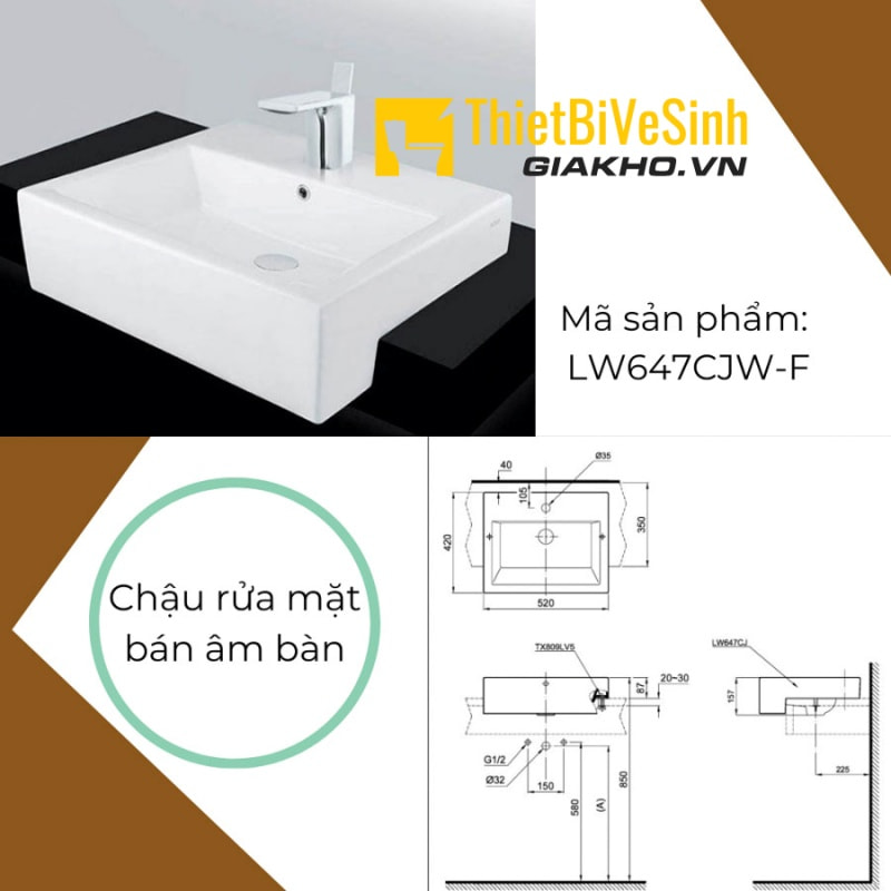 Chậu lavabo bán âm bàn TOTO tuy có thiết kế đơn giản nhưng lại thuận tiện trong việc thi công lắp đặt và mang lại sang trọng, hiện đại cho không gian phòng tắm.