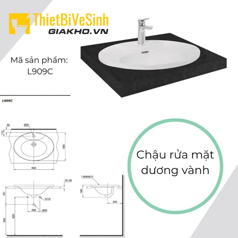 Lavabo TOTO dương vành cũng là sự kết hợp ưu điểm giữa chậu rửa đặt bàn và chậu âm bàn với tính thẩm mỹ cao, đẹp mắt.
