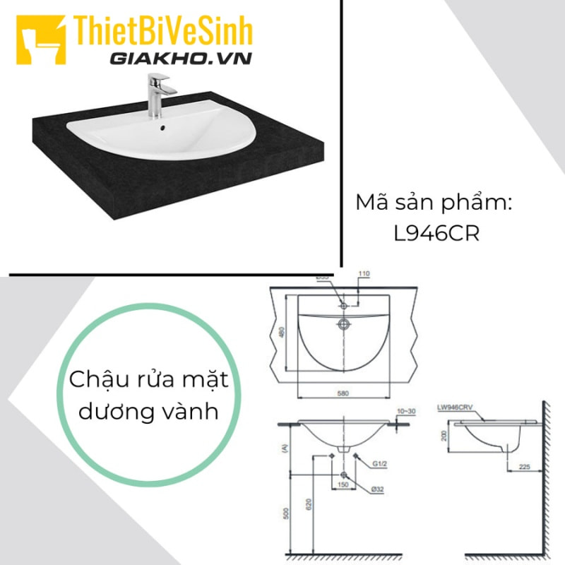 Mẫu chậu rửa mặt bán âm dương vành TOTO L946CR