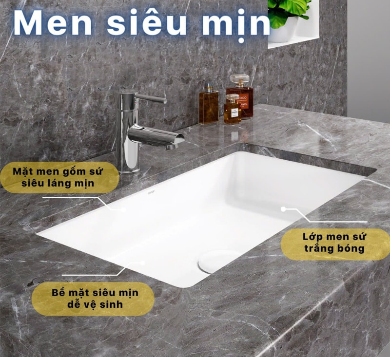 Một trong những ưu điểm giúp lavabo Caesar chiếm được cảm tình của người tiêu dùng đó là lớp men siêu mịn và bóng sáng theo thời gian.