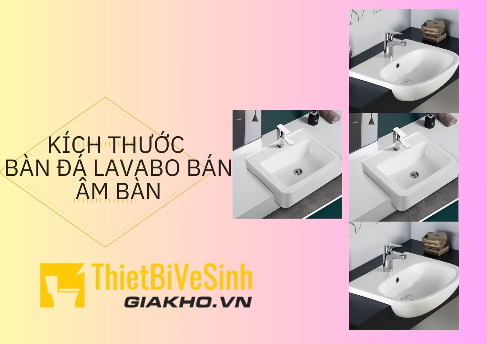 Kích thước chậu lavabo bàn đá bán âm (dương vành)