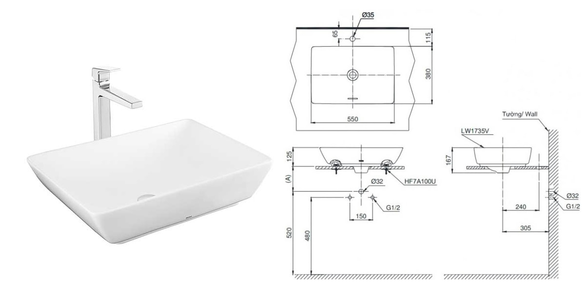 Mẫu bản vẽ kích thước lavabo TOTO