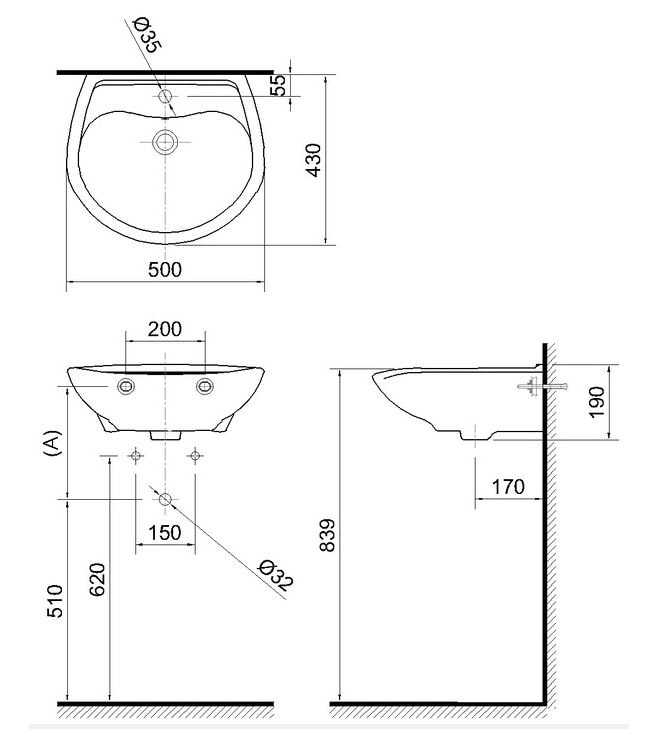 Bản vẽ kích thước treo lavabo thông dụng hiện nay