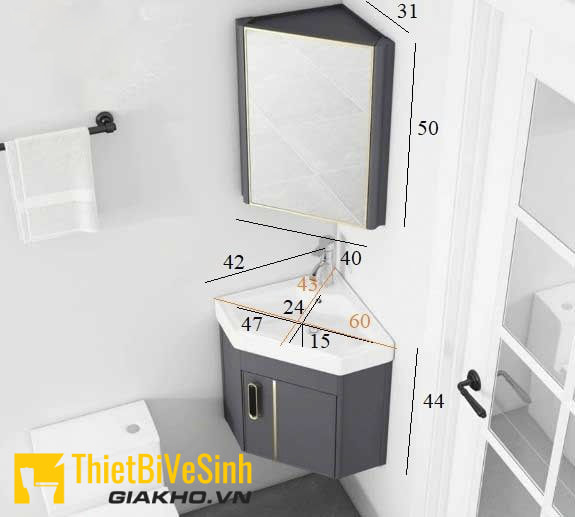 Kích thước tủ chậu lavabo góc tiêu chuẩn cho phòng tắm