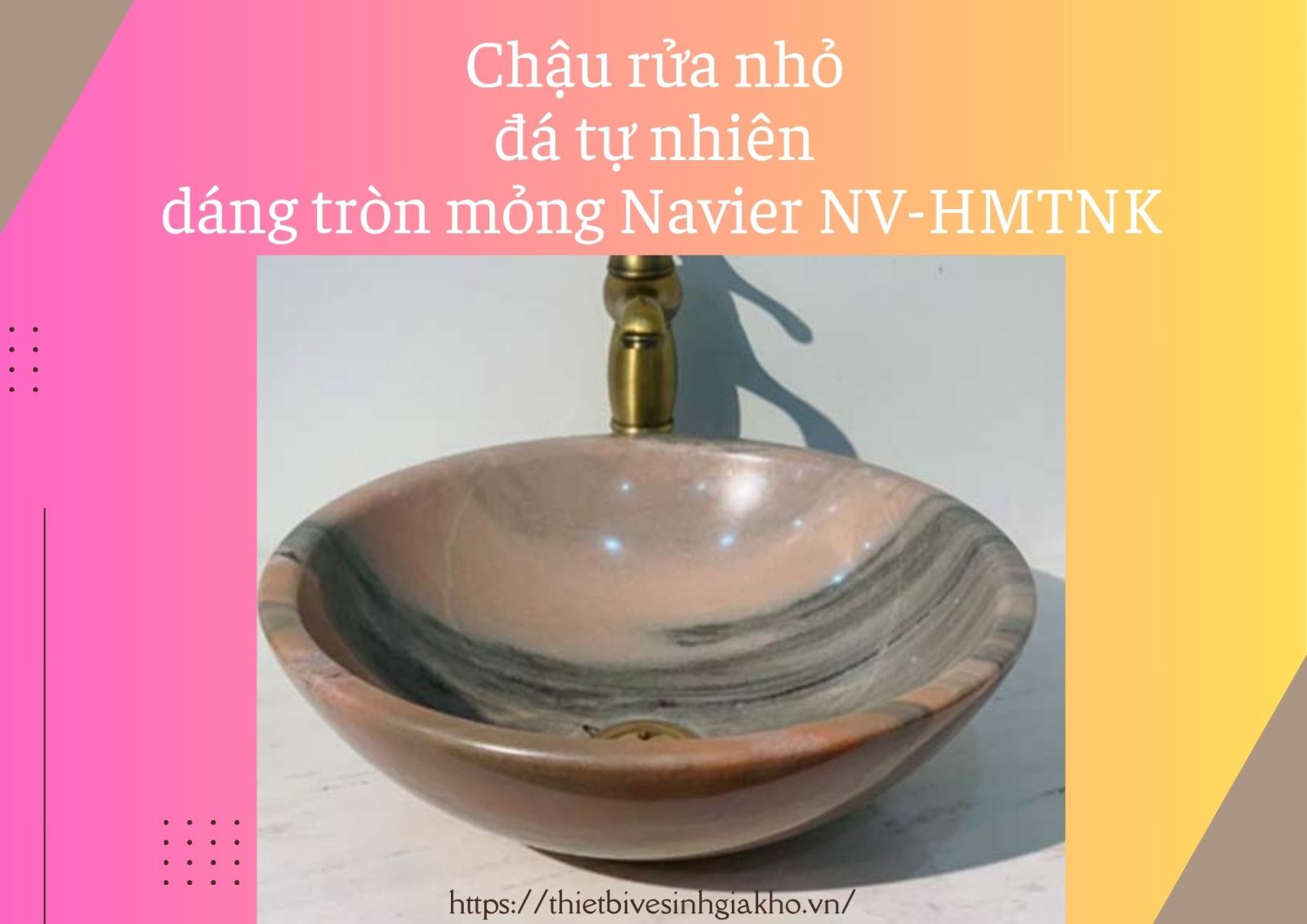 Chậu lavabo loại nhỏ Navier NV-HMTNK có thiết kế hiện đại, màu sắc hồng vân mây độc đáo tăng thêm sự sang trọng, mới mẻ cho không gian phòng tắm. 