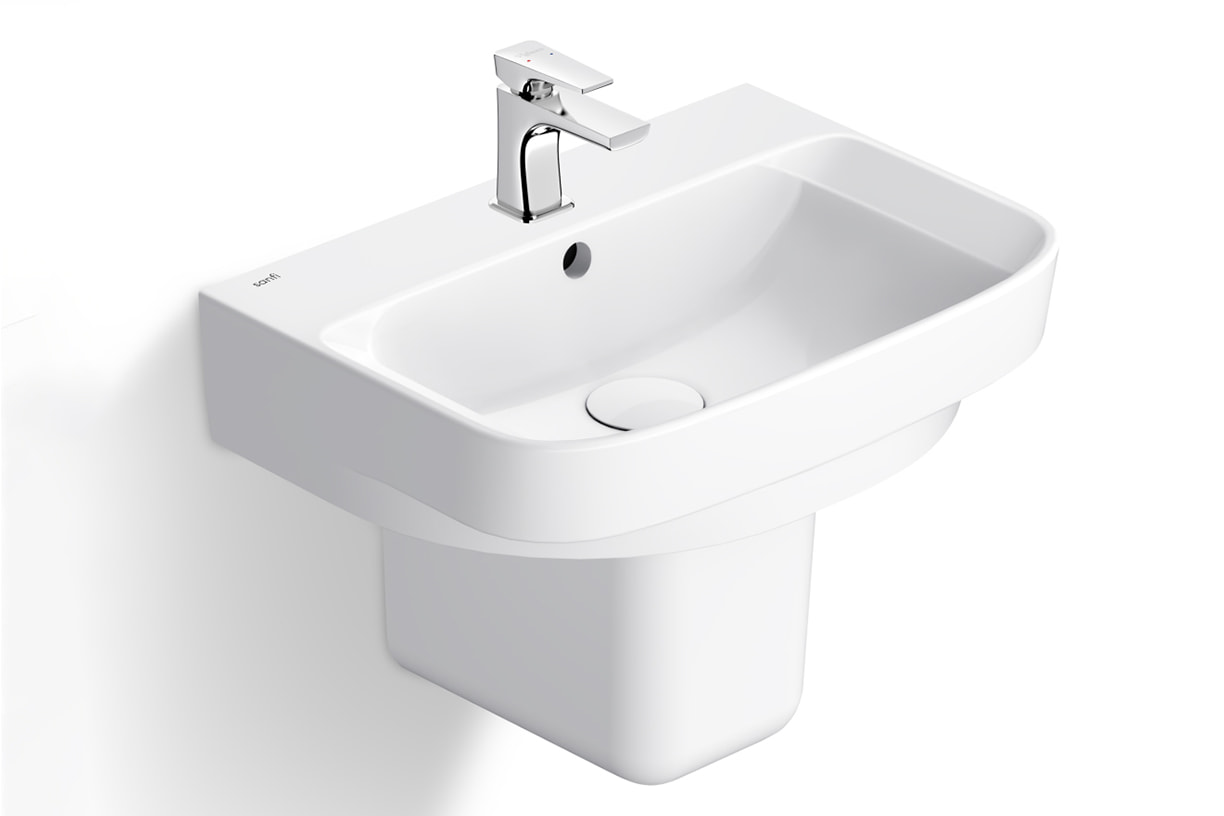 Bồn rửa tay TOTO chân lửng gọn và tiết kiệm diện tích.