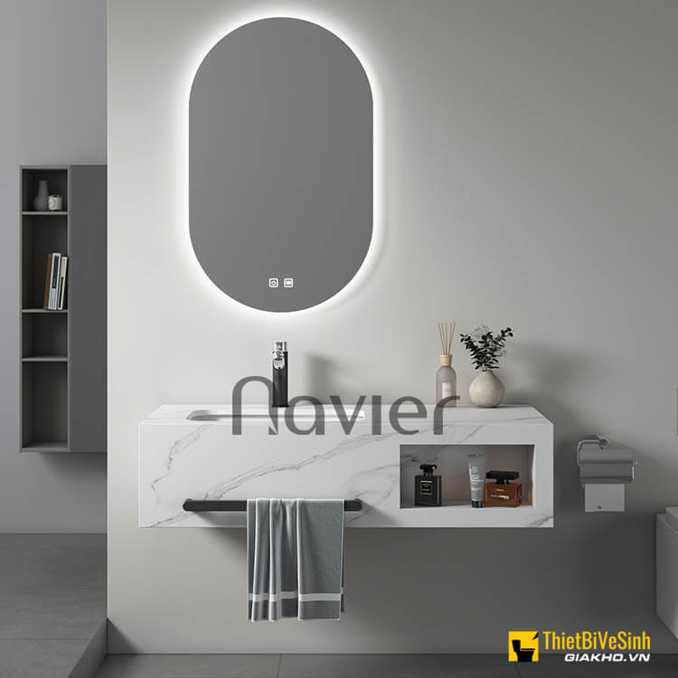 Bộ bàn đá lavabo âm bàn kèm gương led Navier NV-1132T