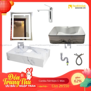 Combo Kệ Đá Chống Trầy Trắng Vân Bóng Lavabo Siêu Tiết Kiệm Navier CBPT0056