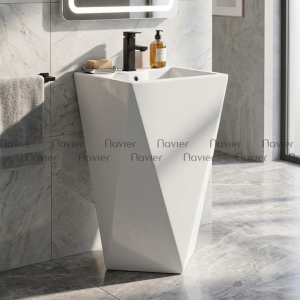 Chậu Lavabo Kim Cương Đặt Sàn Trắng NV-342