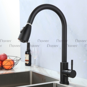 Vòi chén nóng lạnh đầu rút sơn đen tĩnh điện Navier NV-231D