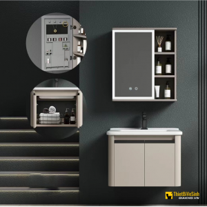 Bộ Tủ Chậu Lavabo Nhôm Màu Kem Navier Cao Cấp NV-584K60 