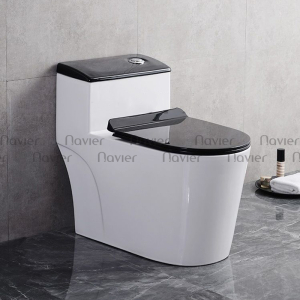 Bồn cầu 1 khối nắp đen nút lệch Navier NV-1006