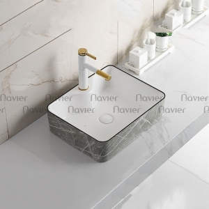 Chậu Lavabo Đặt Bàn Vuông Xám Viền Đen Navier NV-417VXVD