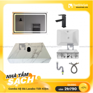 Combo Kệ Đá Chống Trầy Trắng Vân Mây Bóng Lavabo Siêu Tiết Kiệm Navier CBKD16