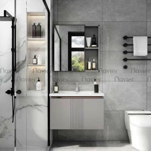 Siêu Sale Thanh Lý Bộ Tủ Chậu Lavabo Nhôm Kèm Tủ Gương Xám Navier NV-537X60