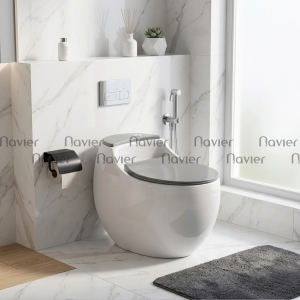 Bồn Cầu Khối Trứng  Trắng Nắp Xám Cao Cấp Navier NV-1053X