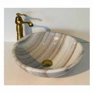 Chậu Lavabo Đá Tự Nhiên Trắng Vân Nâu Dáng Tròn Mỏng Cao Cấp Navier NV-BST12