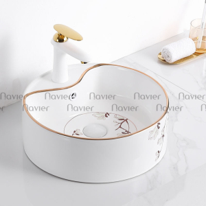 Chậu lavabo đặt bàn tròn hoa tiết hoa Navier NV-430