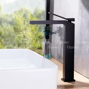 Vòi lavabo nóng lạnh đồng thau sơn đen Navier NV-718 (30cm)