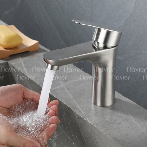 Vòi lavabo nóng lạnh eo inox 304 Navier NV-701 (20cm)