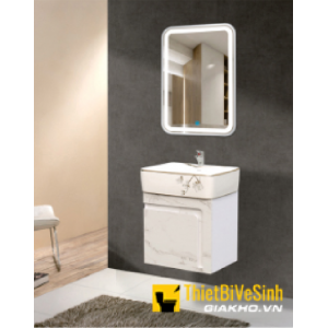 Bộ Tủ Chậu Lavabo PVC Trắng Vân Đá Kèm Gương LED NV-554