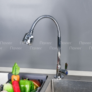 Vòi chén lạnh đồng thau mạ crom bóng thân tròn uốn dẻo Navier NV-270B