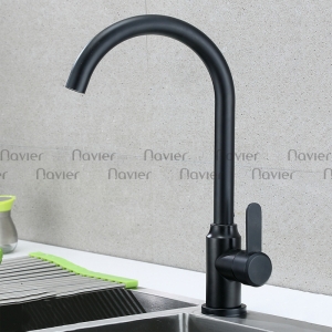 Vòi Chén Nóng Lạnh Thân Uốn Tròn Đồng Thau Sơn Tĩnh Điện Đen  Navier NV-206D