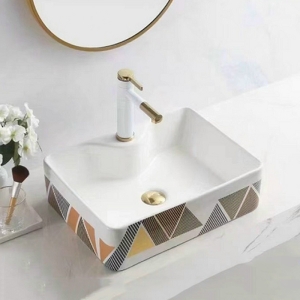 Chậu Lavabo Đặt Bàn Vuông Họa Tiết Tam Giác Navier NV-327