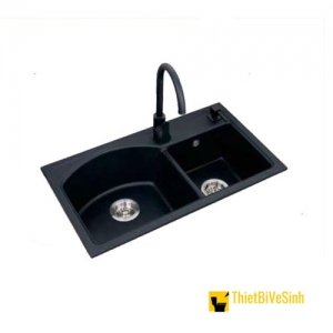 Chậu Rửa Chén Đá 2 Hộc Lệch Đen Nhập Khẩu NV-7844