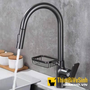 Vòi rửa chén nóng lạnh đầu rút xám cao cấp Navier NV-229X