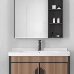 Bộ Tủ Chậu Lavabo Nhôm Vân Gỗ Kèm  Gương Navier NV-488G