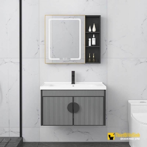 Bộ Tủ Chậu Lavabo Nhôm Vân Xám Kèm Tủ Gương Navier NV-488X