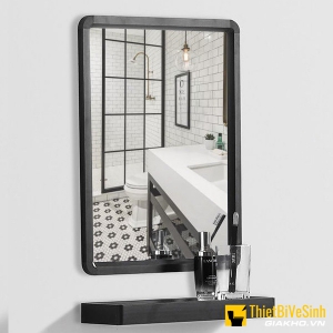 Gương phòng tắm hình chữ nhật + kệ gương màu đen 40x50 NP-K4050