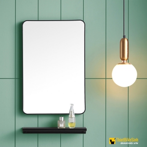 Gương Phòng Tắm Chữ Nhật Viền Nhôm Đen Tĩnh Điện + Kệ Gương 70 Navier NV-158