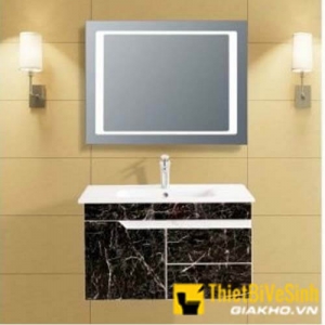 Bộ Tủ Chậu Lavabo PVC Vân Đá Đen Kèm Gương LED Navier NV-476DL