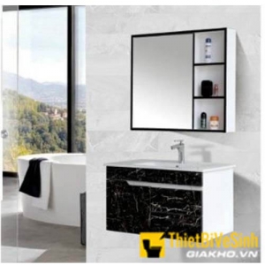 Bộ Tủ Chậu Lavabo PVC Vân Đá Đen Kèm Tủ Gương Navier NV-476D