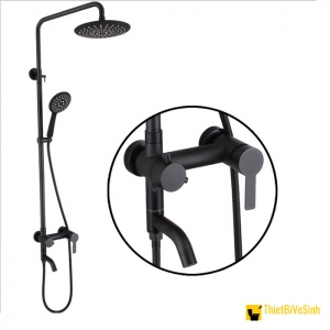 Sen Cây Tắm Nóng Lạnh Inox 304 Tròn Củ Lệch Sơn Tĩnh Điện Đen Navier NV-805D