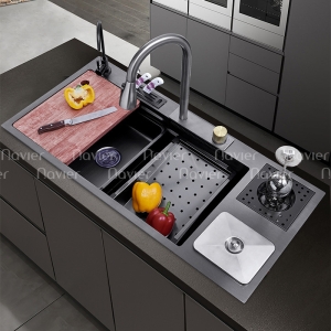 Chậu Rửa Chén 1 Hộc Lớn Inox Phủ Nano Phím Đàn Đa Năng Navier NV-8846