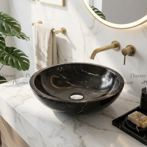 Chậu Lavabo Đá Tự Nhiên Nâu Ý Dáng Tròn Mỏng Cao Cấp Navier NV-BST03