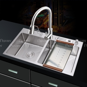 Chậu rửa chén 2 ngăn inox cao cấp vắt dao Navier NV-8245DT201