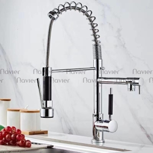 Vòi rửa chén lò xo kép đồng thau mạ Crom Navier NV-213