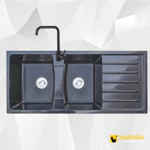 Chậu Rửa Chén Đá 2 Ngăn Có Canh Đen Navier NV-111449D