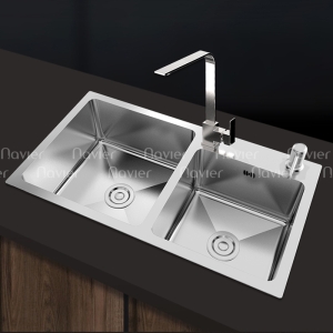 Chậu chén 2 ngăn lệch Inox 304 chuẩn 100% Navier NV-8245L