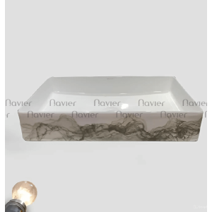 Chậu Lavabo Đặt Bàn Hình Chữ Nhật Vân Khói Sang Trọng Chính hãng Navier NV-437VK