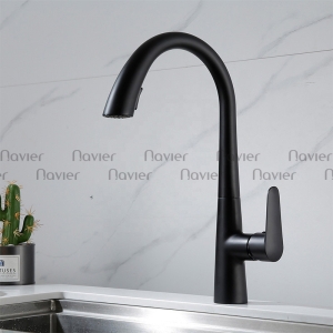 Vòi Rửa Chén Nóng Lạnh Đầu Rút Sơn Tĩnh Điện Đen Navier NV-228D