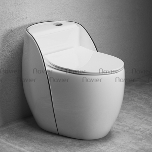 Bồn Cầu Trứng Trắng Viền Đen Nút Xả Lệch Navier NV-1034