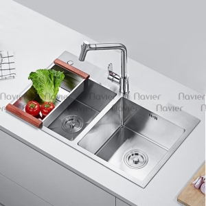 Siêu Sale Thanh Lý Chậu rửa chén 2 ngăn inox 304 bóng cao cấp Navier NV-8245D304B