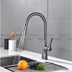 Vòi Rửa Chén Nóng Lạnh Đầu Rút Sơn Tĩnh Điện Xám Navier NV-238X